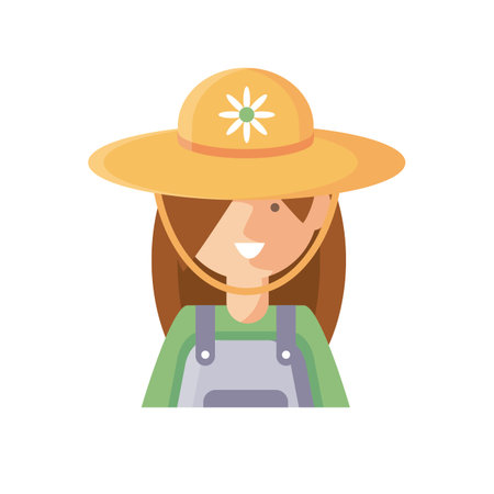 cartoon woman gardener icon, flat detail style vector illustrationのイラスト素材