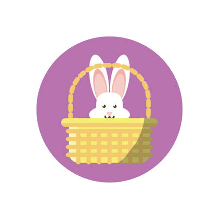 basket with cute rabbit head over white background, block style icon, vector illustrationのイラスト素材