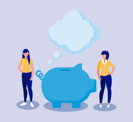 Businesswomen with piggy design, business management corporate job occupation strategy worker and professional theme Vector illustrationのイラスト素材