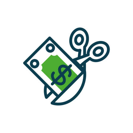 money bill with scissors icon over white background, half color style, vector illustrationのイラスト素材