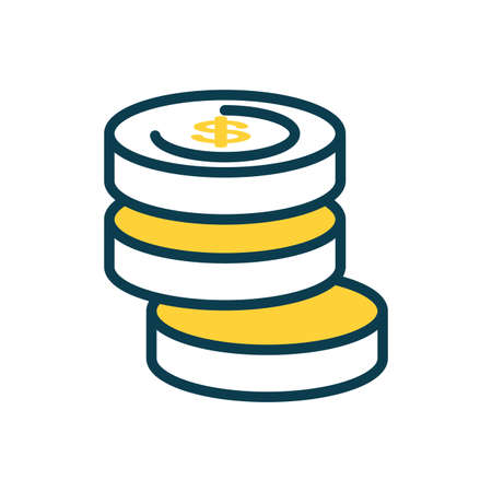 money coins stack icon over white background, half color style, vector illustrationのイラスト素材