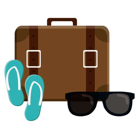 suitcase travel vacations with sunglasses and sandals vector illustration designのイラスト素材