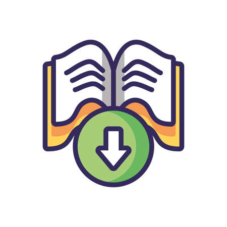 book and download arrow over white background, line and fill style icon, vector illustrationのイラスト素材