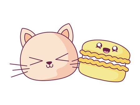 Cat and cookie cartoon design, expression cute character funny and emoticon theme Vector illustrationのイラスト素材