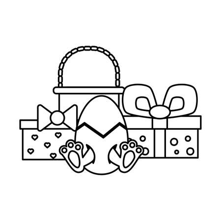 easter egg with basket and gifts on white background vector illustration designのイラスト素材