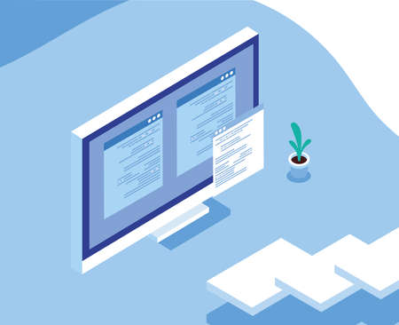 desktop computer screen with social network profile vector illustration designのイラスト素材