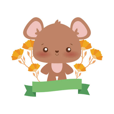 Cute bear cartoon with flowers design, Animal zoo life nature character childhood and adorable theme Vector illustrationのイラスト素材