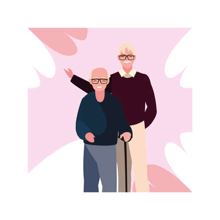 old men standing, senior men with mustaches vector illustration designのイラスト素材