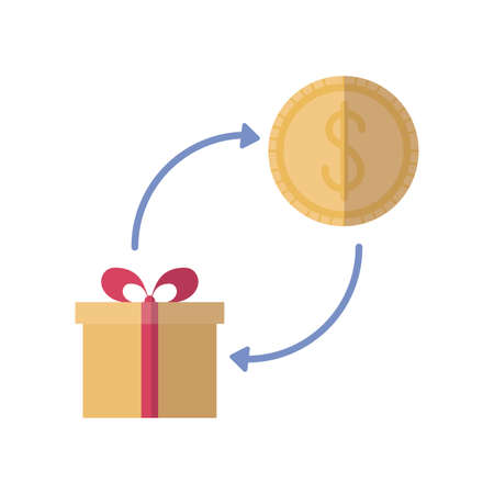 gift box and money icon over white background, flat style, vector illustrationのイラスト素材