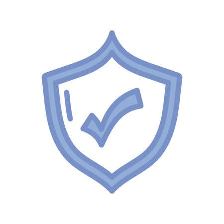 shield with check symbol over white background, blue outline style, vector illustrationのイラスト素材