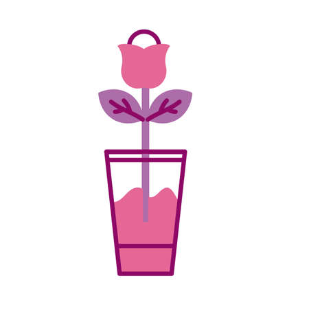 rose in glass vase, half line and color style icon vector illustration designのイラスト素材