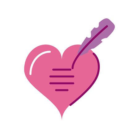 cute heart with feather, half line and color style icon vector illustration designのイラスト素材