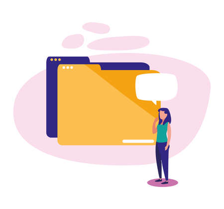 Woman with file and bubble design, Digital technology communication social media internet web and device theme Vector illustrationのイラスト素材