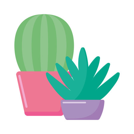 Cactus plants inside pots design, Desert nature art tropical summer succulent mexico and cacti theme Vector illustrationのイラスト素材