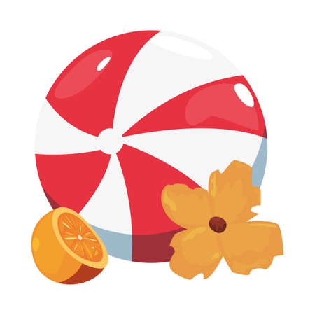 summer time holiday beachball orange and flower vector illustrationのイラスト素材
