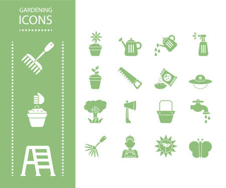 gardening icons over white background, silhouette style, vector illustrationのイラスト素材