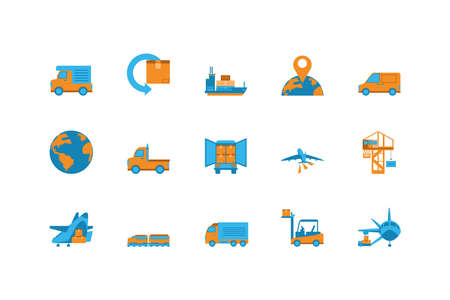 Icon set design, Delivery logistics transportation shipping service warehouse industry and global theme Vector illustrationのイラスト素材