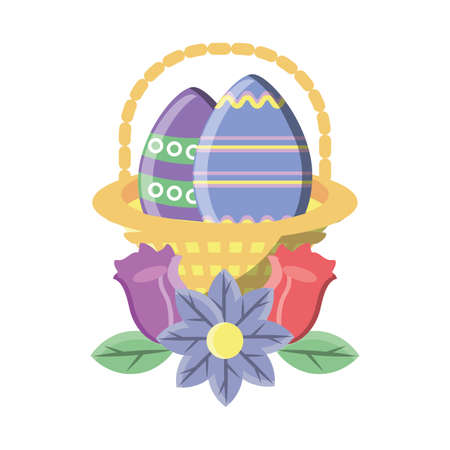 Easter eggs in basket on white background vector illustration designのイラスト素材