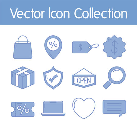 shopping and box icon set over white background, blue outline style, vector illustration