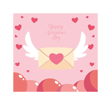 happy valentines day label with envelope, valentines letter vector illustration designのイラスト素材