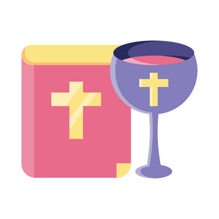 catholic bible with a glass of wine on white background vector illustration designのイラスト素材