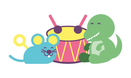 toys for small children, wooden and plastic toys vector illustration designのイラスト素材