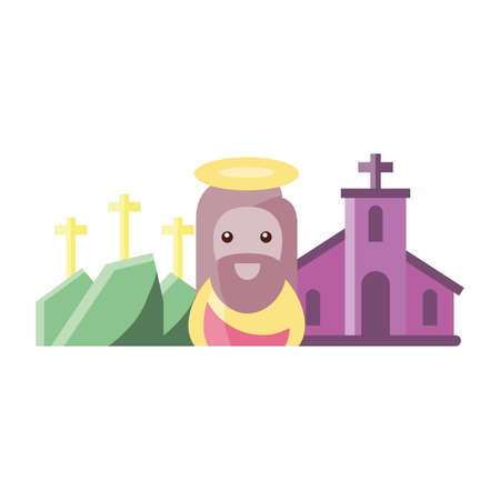 church with jesus in white background vector illustration designのイラスト素材