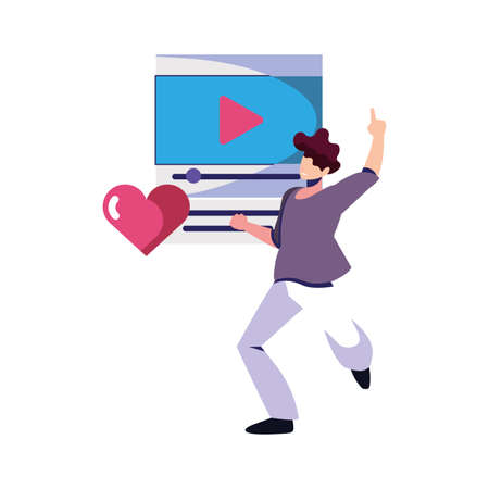 man with media player on white background vector illustration designのイラスト素材