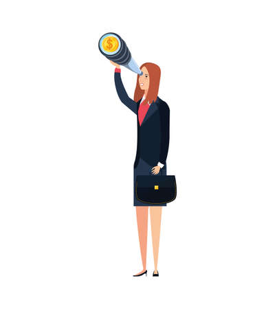 young businesswoman with telescope vector illustration designのイラスト素材