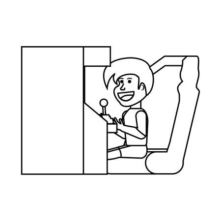 boy playing in retro console video game machine vector illustration designのイラスト素材