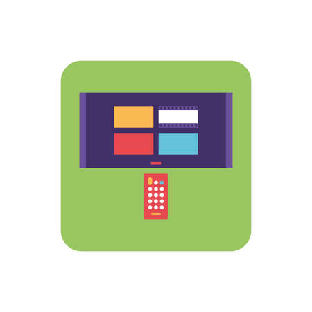 tv screen and and remote control in white background vector illustration designのイラスト素材
