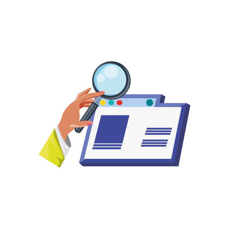 hand with magnifying glass and template webpage vector illustration designのイラスト素材