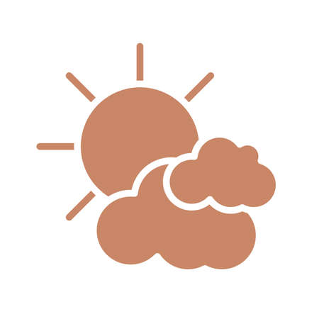 sun and clouds icon over white background, silhouette style icon, vector illustrationのイラスト素材