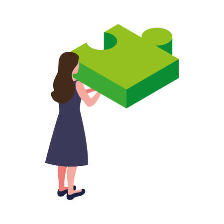 businesswoman with puzzle piece on white background vector illustration designのイラスト素材