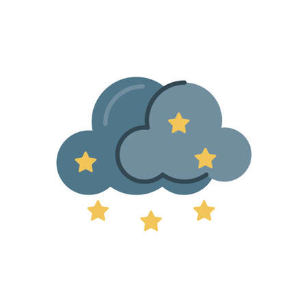 clouds and stars over white background, flat style, vector illustrationのイラスト素材