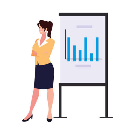 businesswoman standing with graphs on white background vector illustration designのイラスト素材