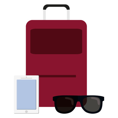 suitcase travel with smartphone and sunglasses vector illustration design