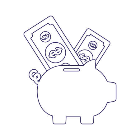Piggy and bills of money financial item banking commerce market payment buy currency accounting and invest theme Vector illustrationのイラスト素材