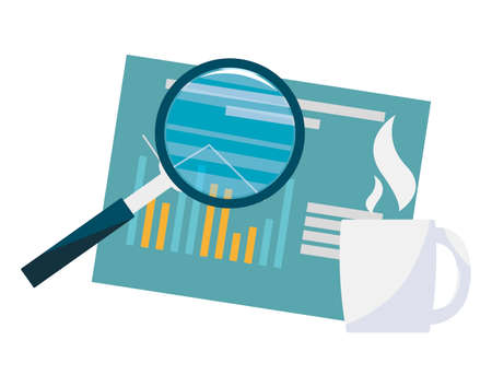 coffee cup with documents and magnifying glass vector illustration designのイラスト素材
