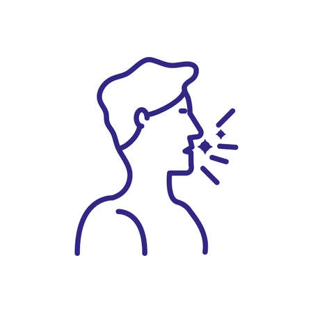 man coughing with bacterias icon over white background, line detail style, vector illustrationのイラスト素材