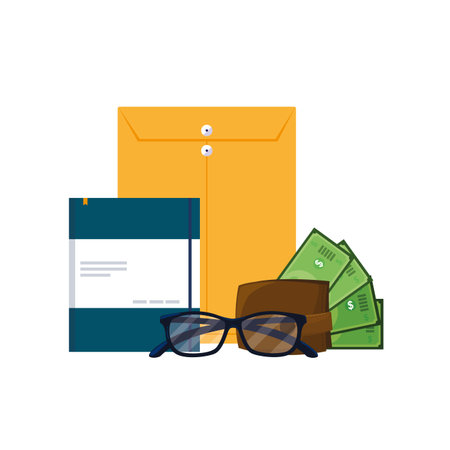office supplies and manila envelope vector illustration designのイラスト素材
