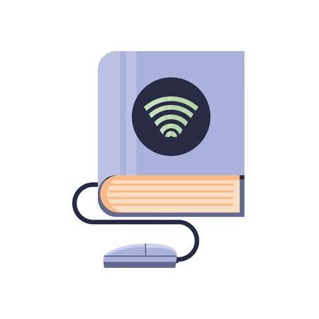 book and computer mouse, online education, training or learning vector illustration designのイラスト素材