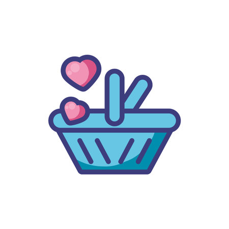 Shopping basket and hearts design of love passion romantic valentines day wedding decoration and marriage theme Vector illustrationのイラスト素材