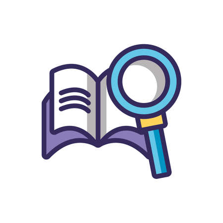 magnifying glass and academic book over white background, line and fill style icon, vector illustrationのイラスト素材