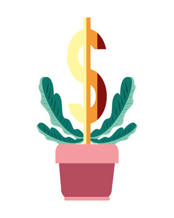 potted plant gold dollar on white background vector illustrationのイラスト素材