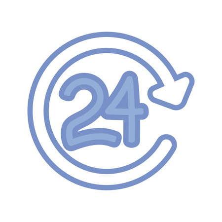 24 hours symbol icon over white background, blue outline style, vector illustrationのイラスト素材