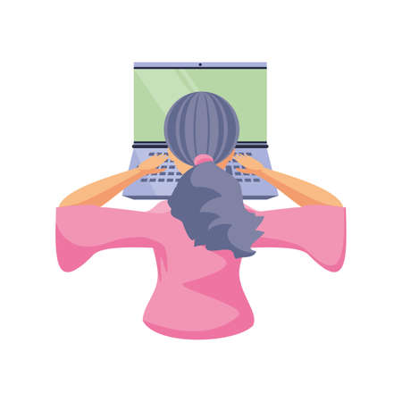 woman in front of laptop on white background, online education vector illustration designのイラスト素材