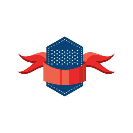 badge with ribbon and american flag on white background vector illustration designのイラスト素材