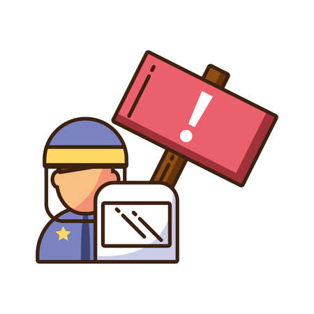 police riot officer in uniform with shield vector illustration designのイラスト素材