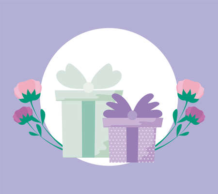 gifts with bowties design, Box present holiday christmas shopping birthday celebration decoration and surprise theme Vector illustrationのイラスト素材